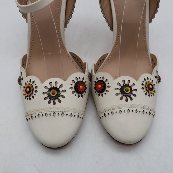 Tory Burch Marguerite Perforated Slingback Heels Women's Size 8.5 Ivory Floral - Picture 12 of 12